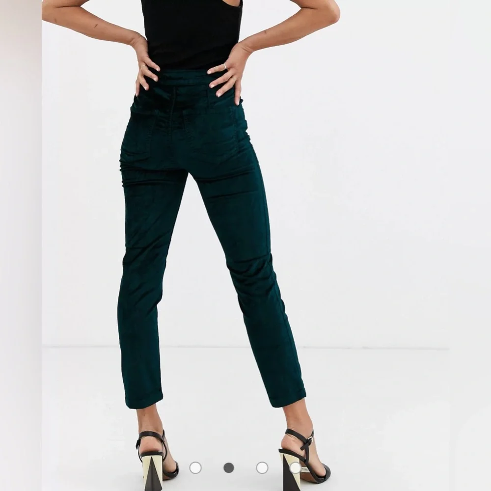 Free‎ People 26 Green Velvet High Waist Sweet Jane Jeans Pants Slim Skinny Retro